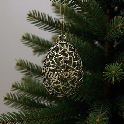 Personalised Heart egg christmas bauble | Antique cut out metallic ornament | set of 2 or 4