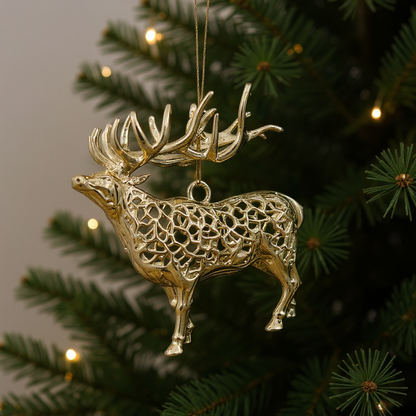 Reindeer christmas ornament | metallic holiday tree decor in gold, silver and antique | set of 2 or 4