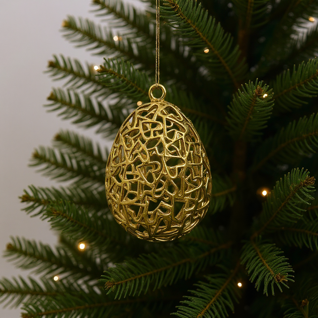 Heart egg christmas ornament | metallic holiday bauble in gold, silver and antique | set of 2 or 4