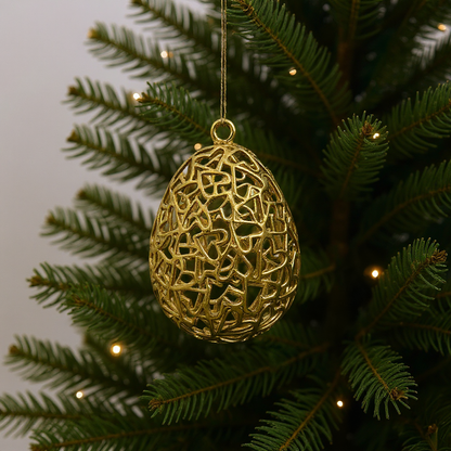 Heart egg christmas ornament | metallic holiday bauble in gold, silver and antique | set of 2 or 4