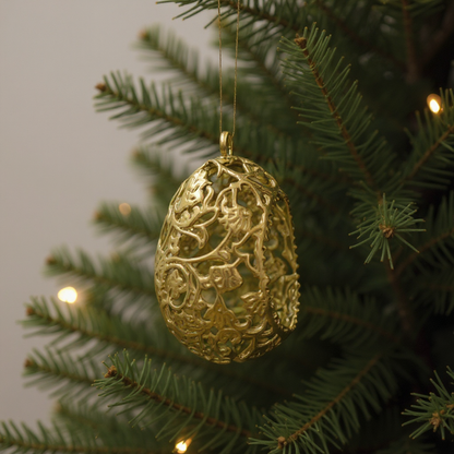 Floral egg christmas ornament | metallic tree decoration in gold, silver and antique | set of 2 or 4