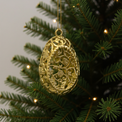 Floral egg christmas ornament | metallic tree decoration in gold, silver and antique | set of 2 or 4