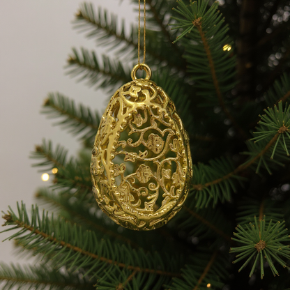 Floral egg christmas ornament | metallic tree decoration in gold, silver and antique | set of 2 or 4