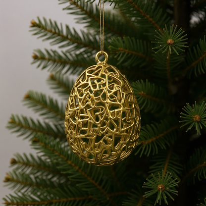 Heart egg christmas ornament | metallic holiday bauble in gold, silver and antique | set of 2 or 4