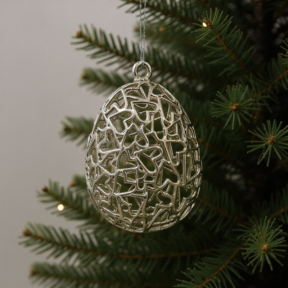Heart egg christmas ornament | metallic holiday bauble in gold, silver and antique | set of 2 or 4