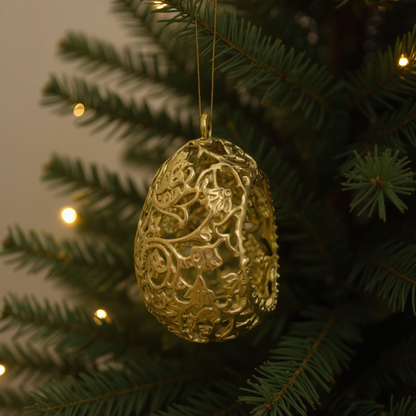 Floral egg christmas ornament | metallic tree decoration in gold, silver and antique | set of 2 or 4