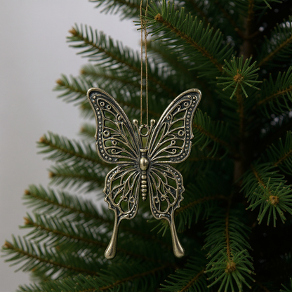 Butterfly Christmas ornament | metallic tree decoration in gold, silver and antique | set of 2 or 4
