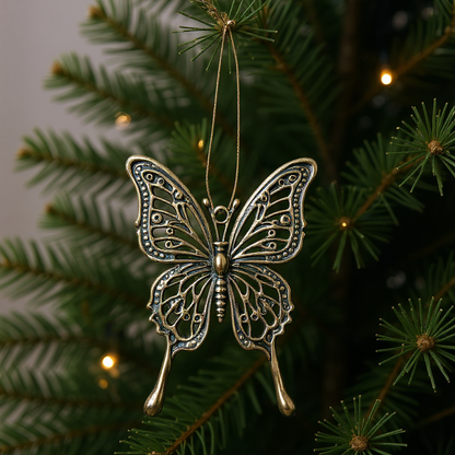 Butterfly Christmas ornament | metallic tree decoration in gold, silver and antique | set of 2 or 4