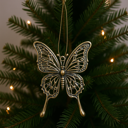 Butterfly Christmas ornament | metallic tree decoration in gold, silver and antique | set of 2 or 4