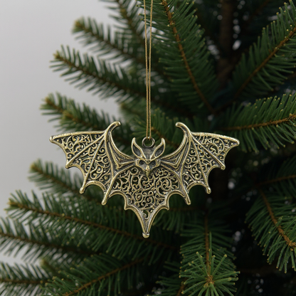 Bat Christmas ornament | gothic metallic tree decor in gold, silver and antique | set of 2 or 4