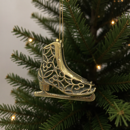 Ice skating boot christmas ornament | metallic holiday decor in gold, silver and antique | set of 2 or 4