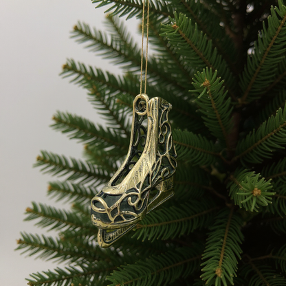 Ice skating boot christmas ornament | metallic holiday decor in gold, silver and antique | set of 2 or 4