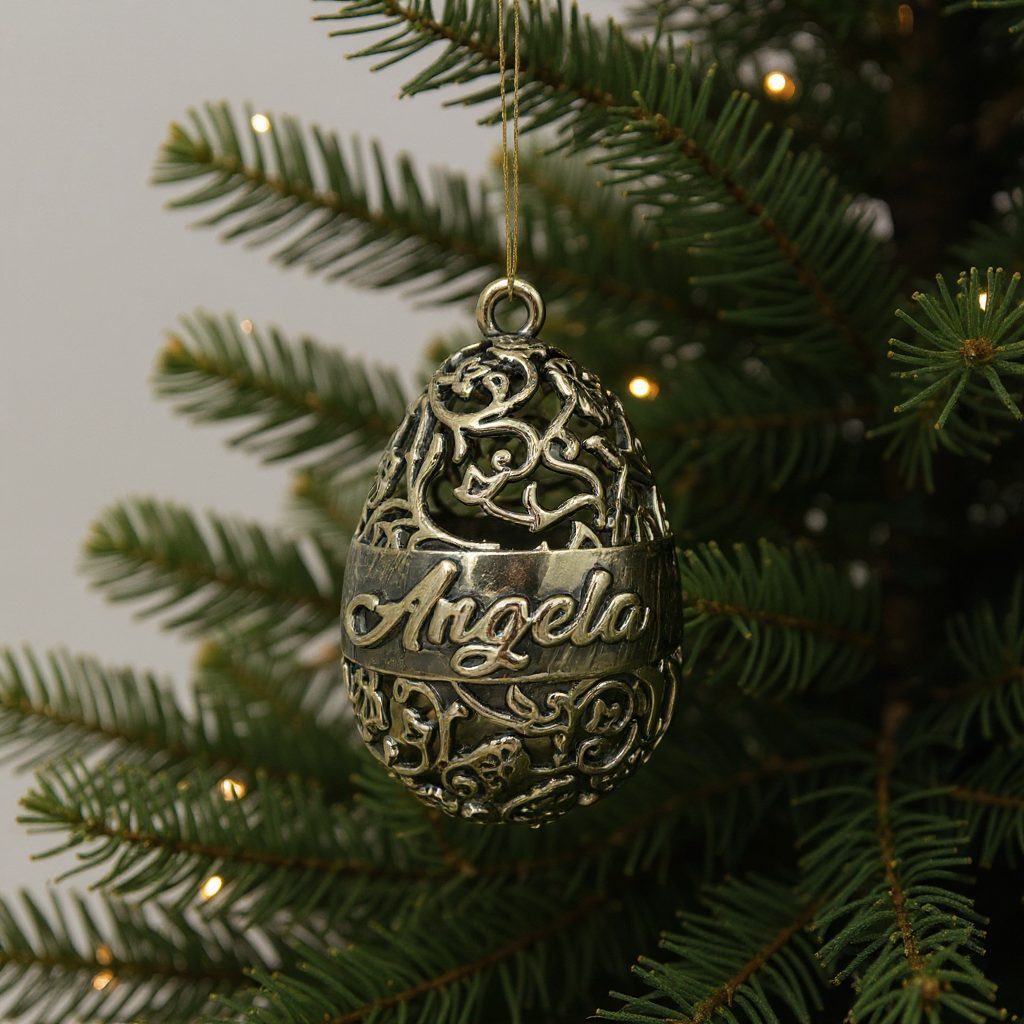 Personalised floral egg christmas bauble | antique gold metallic ornament | set of 2 or 4