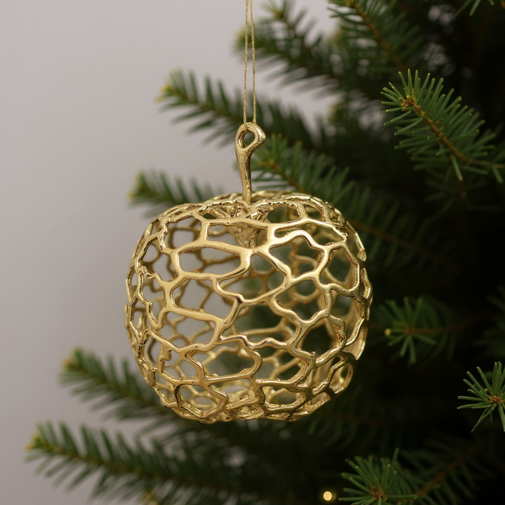 Apple christmas ornament | metallic holiday bauble in gold, silver and antique | set of 2 or 4