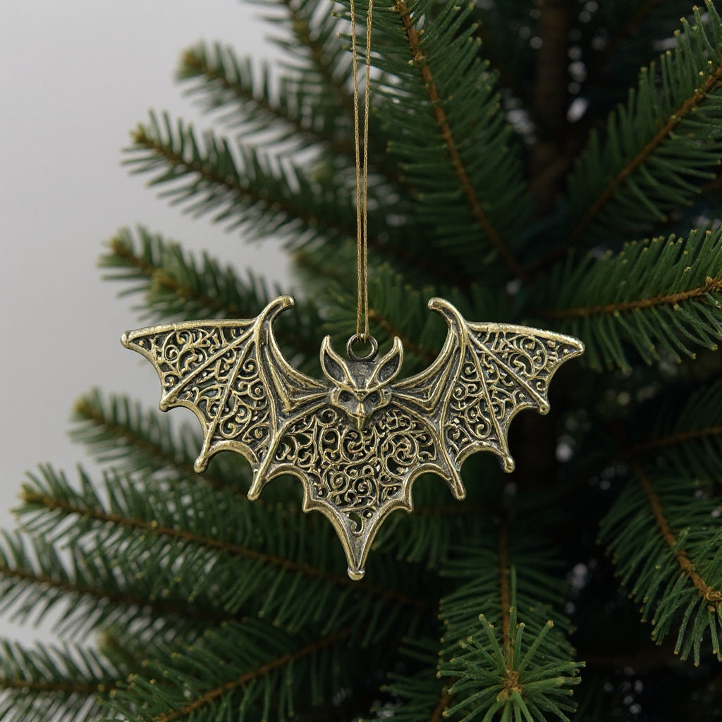 Bat Christmas ornament | gothic metallic tree decor in gold, silver and antique | set of 2 or 4