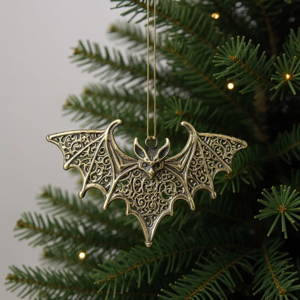 Bat Christmas ornament | gothic metallic tree decor in gold, silver and antique | set of 2 or 4