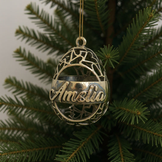 Personalised antique christmas bauble | open heart egg name ornament | set of 2 or 4