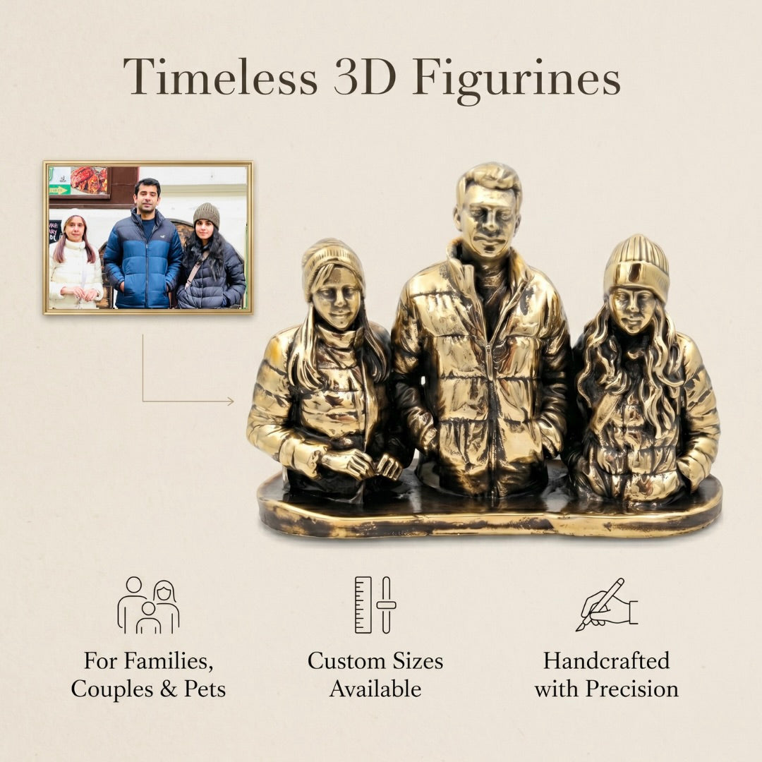 Custom Brass 3D Figurine from Photo | Personalized Metal Portrait Sculpture | Custom Family & Pet Statue