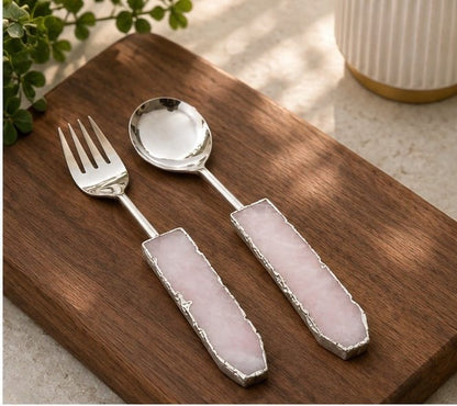 Rose Quartz Salad Server – Silver Finish – Set of 2