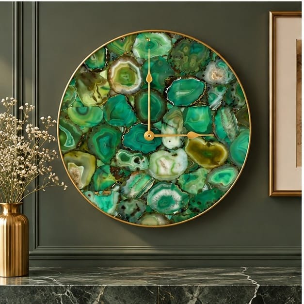 Light Green Agate Circular Wall Clock