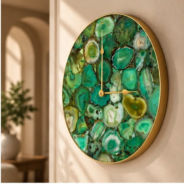 Light Green Agate Circular Wall Clock