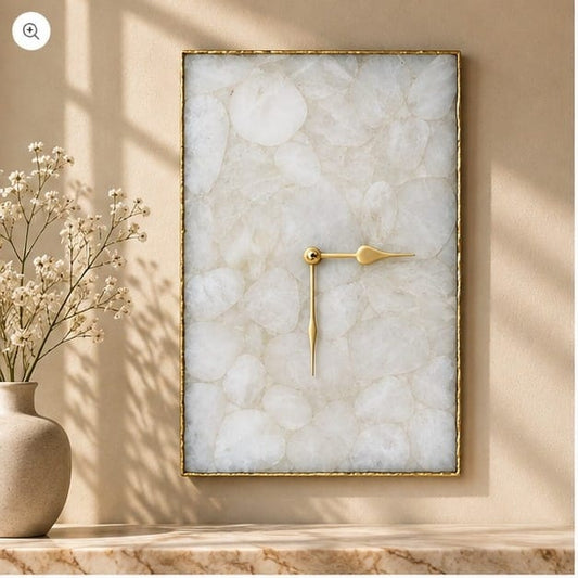 Large White Crystal Agate Rectangular Wall Clock