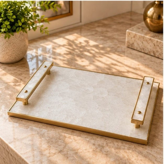 White Agate Serving Tray with Rose Quartz Handles