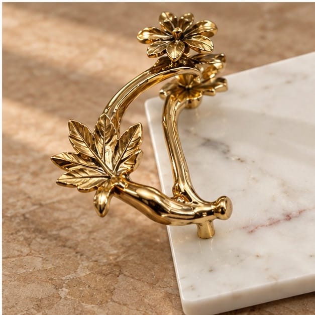 White Marble Tray – Large Floral Handles