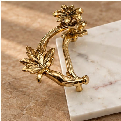 White Marble Tray – Large Floral Handles