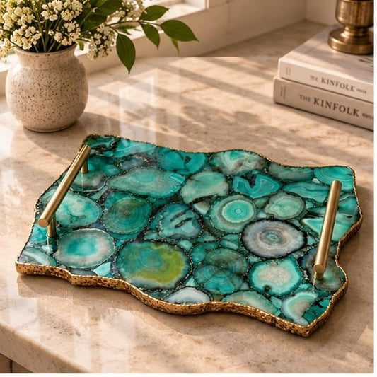 Large Green Agate Organic Edge Tray