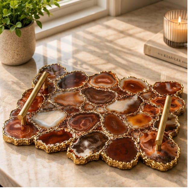 Large Red Agate Organic Edge Tray