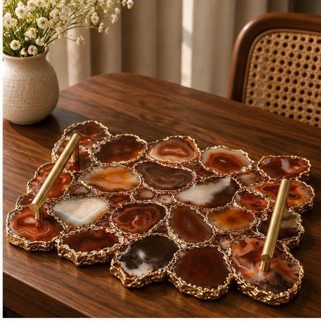 Large Red Agate Organic Edge Tray