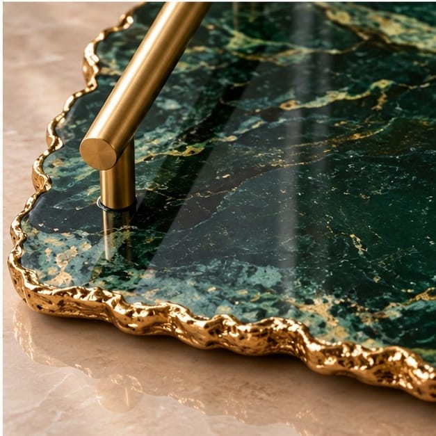 Large Forest Green Agate Organic Edge Tray