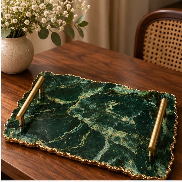 Large Forest Green Agate Organic Edge Tray