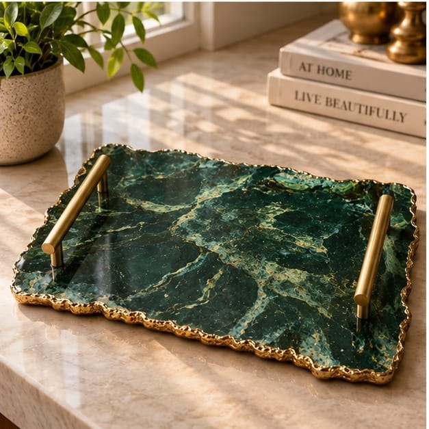 Large Forest Green Agate Organic Edge Tray
