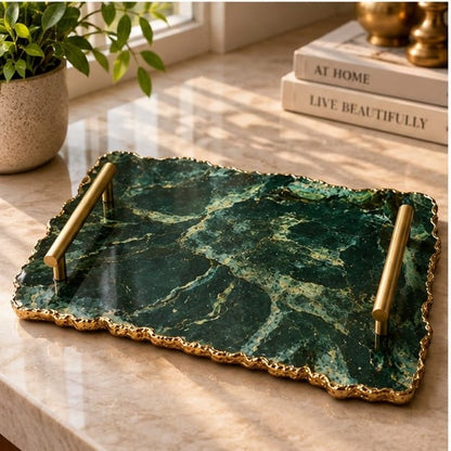 Large Forest Green Agate Organic Edge Tray