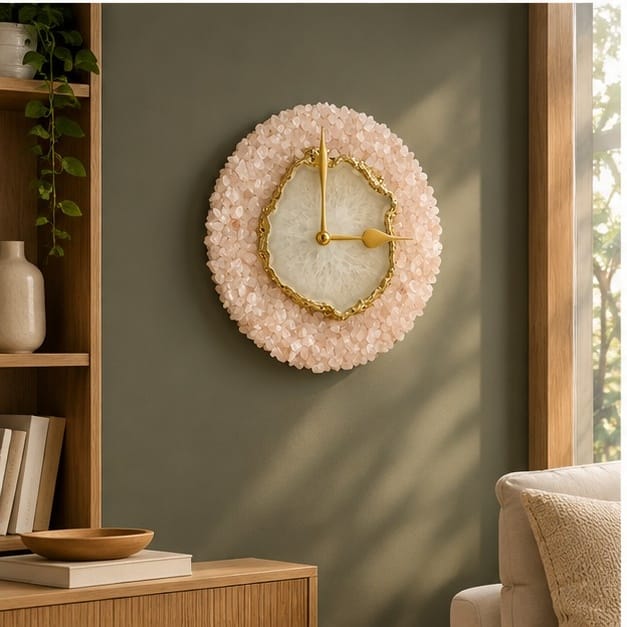 Peach Crystal Agate Wall Clock – 6 Inch