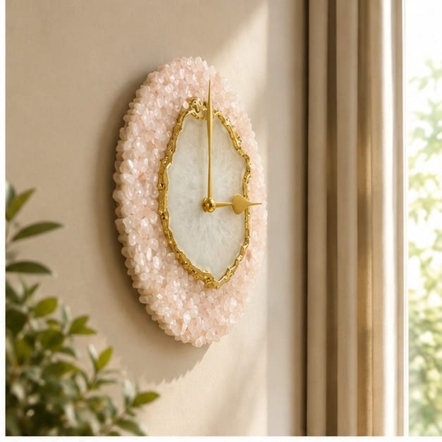 Peach Crystal Agate Wall Clock – 6 Inch