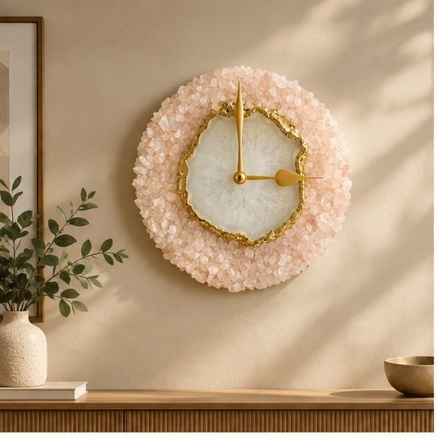 Peach Crystal Agate Wall Clock – 6 Inch