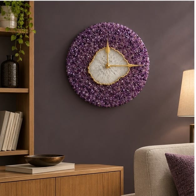 Purple Crystal Agate Wall Clock – 10 Inch