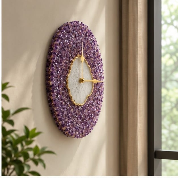 Purple Crystal Agate Wall Clock – 10 Inch