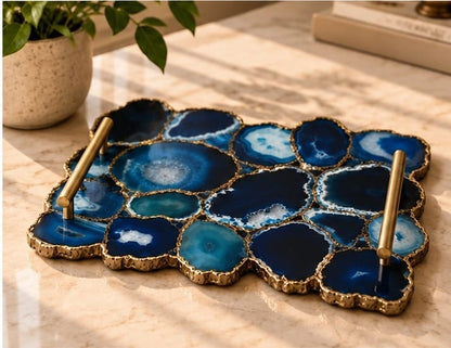 Large Blue Agate Organic Edge Tray