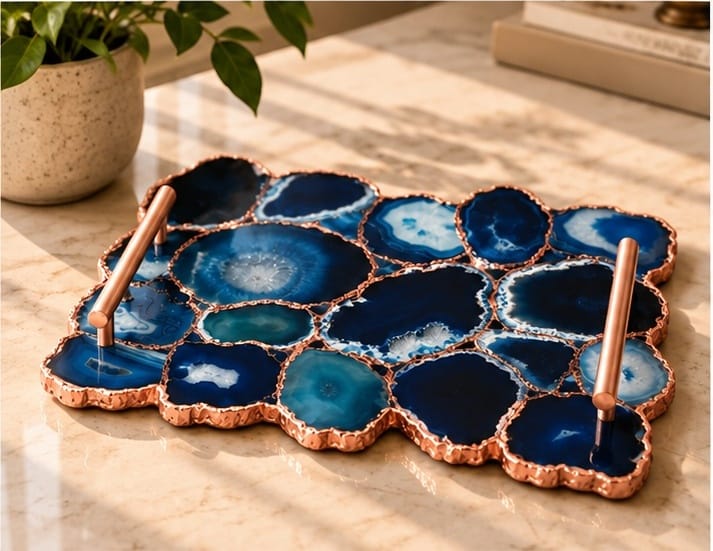 Large Blue Agate Organic Edge Tray