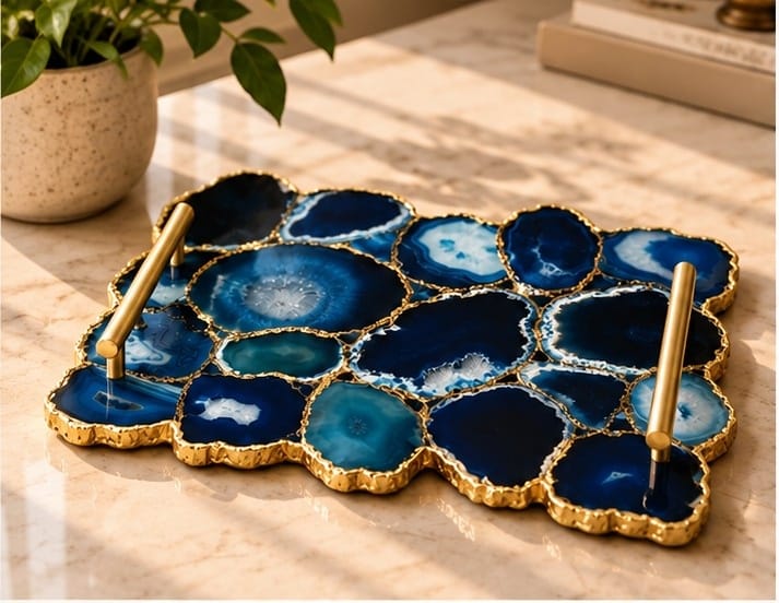 Large Blue Agate Organic Edge Tray