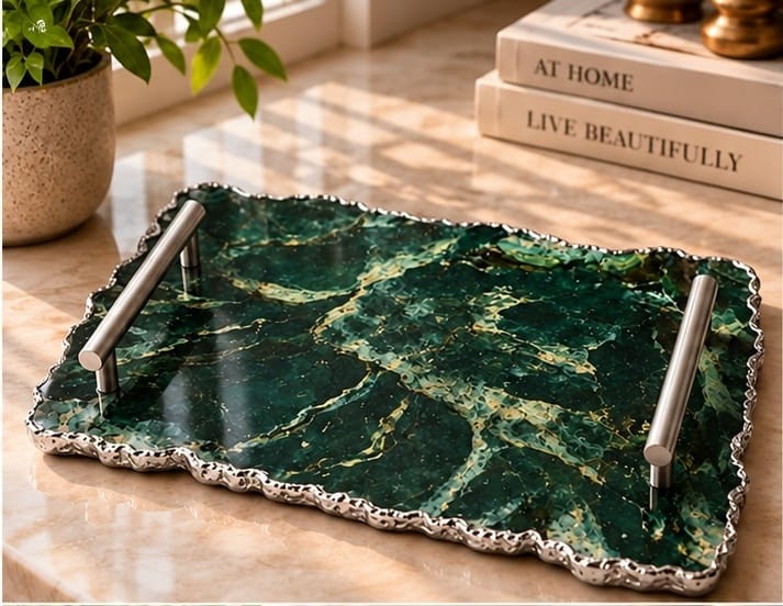 Large Forest Green Agate Organic Edge Tray