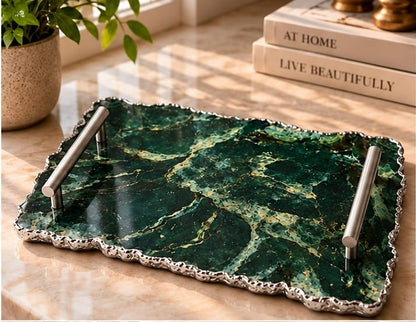 Large Forest Green Agate Organic Edge Tray