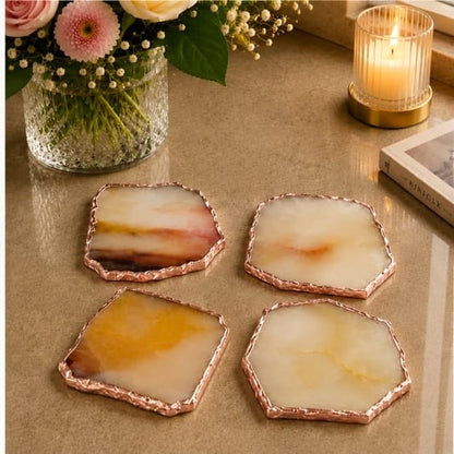 Mustard Agate Organic Edge Coasters – Set of 4