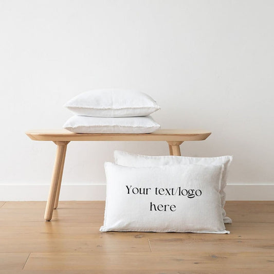 White - Set of 2 | Personalised Embroidered Raw/Frayed Edged Pillow/Cushion Covers (Covers only) in Pure Linen | Super Soft | Pre-washed