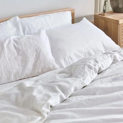 White - 100% Pure Linen | Linen Cotton Mix | 3 Piece Duvet Cover Set | 4 Piece Sheet Set | Handmade | Pre-washed | Soft