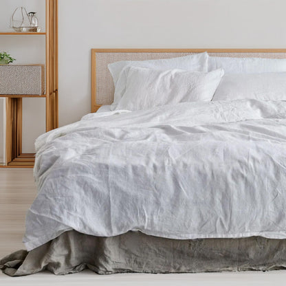 White - 100% Pure Linen | Linen Cotton Mix | 3 Piece Duvet Cover Set | 4 Piece Sheet Set | Handmade | Pre-washed | Soft